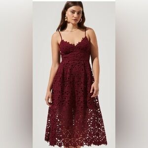 ASTR the Label Lace Midi Dress in Red Tannin